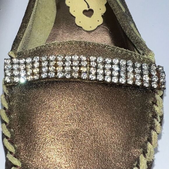Beverly Feldman Flushed Vintage Metallic Rhinestone Kitten Heel Loafers - Picture 6 of 12